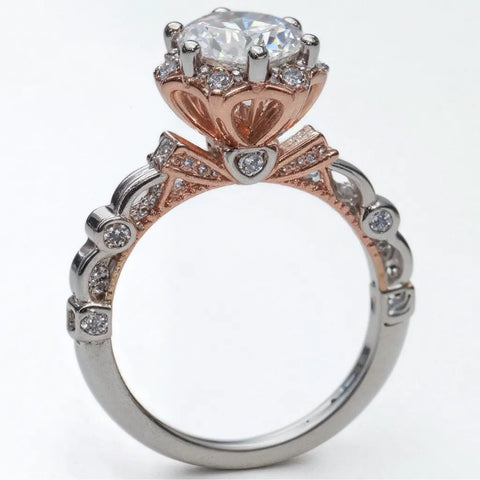 Anel com Moissanite e Detalhes em Ouro Rose – Prata 925