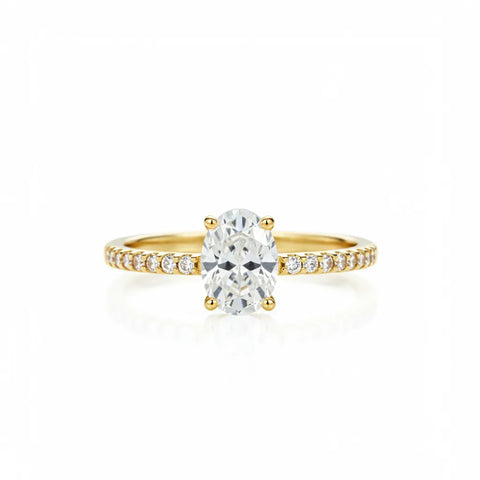Anel Solitário Moissanite 3ct Oval Cravejado Banhado a Ouro 18k