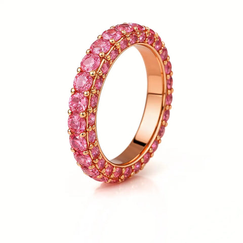 Anel Cravejado Rosa Banhando Ouro 18k