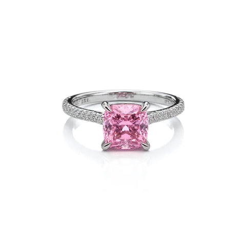 Anel Cristal Rosa com Cravação Lateral em Prata 925