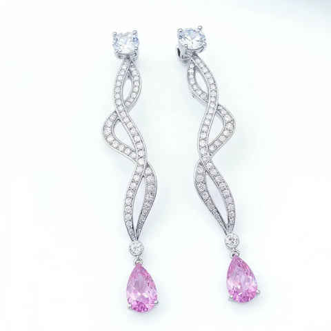Brinco Espiral com Gota Safira Rosa em Prata 925