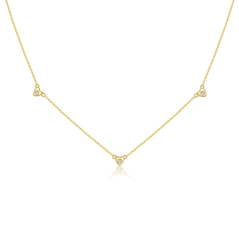 Colar Fino Três Corações Banhado a Ouro 18k