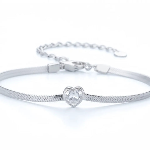 Pulseira Malha Italiana com Coração em Prata 925