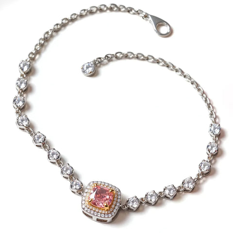 Pulseira Lux Aurora – Safira Rosa Central com Cristais em Prata 925