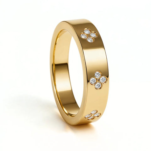 Anel Trevos em Moissanite Banhando a Ouro 18k