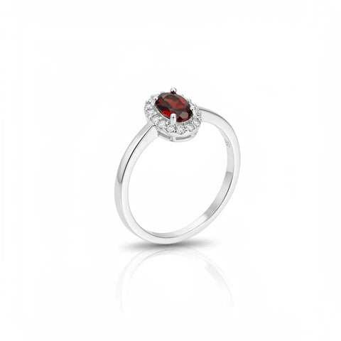 Anel Oval Cravejado Cristal Vermelho Em Prata 925