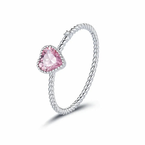 Anel Trançado com Coração Rosa em Prata 925