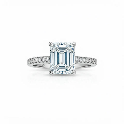 Anel Solitário Moissanite Retangular em Prata 925