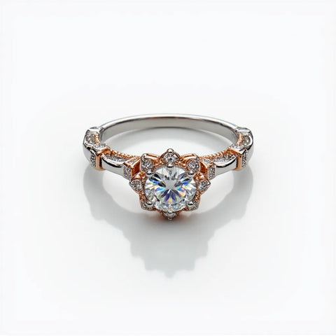 Anel com Moissanite e Detalhes em Ouro Rose – Prata 925