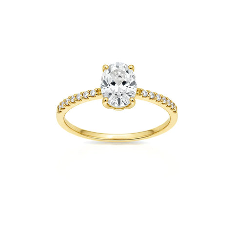 Anel Solitário Moissanite 3ct Oval Cravejado Banhado a Ouro 18k