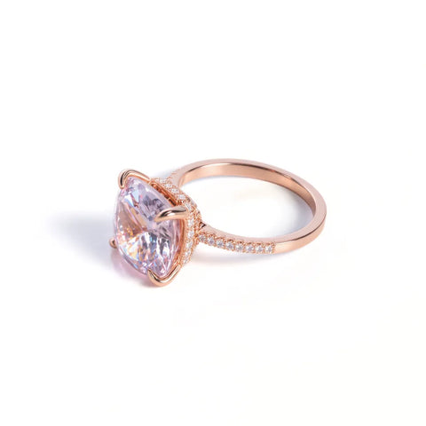 Anel Solitário com Safira Rosa Lapidado Banhada a Ouro Rosé 18k