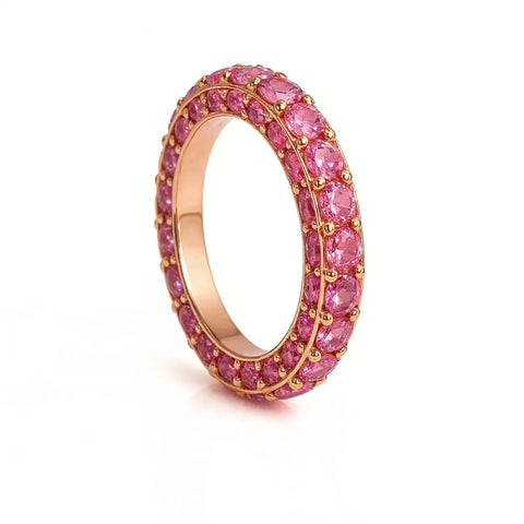 Anel Cravejado Rosa Banhando Ouro 18k