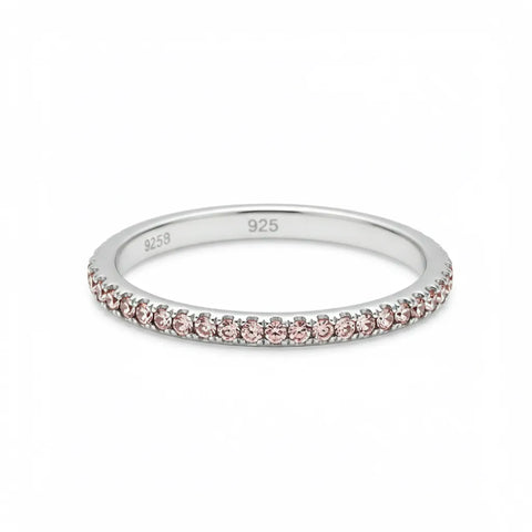Anel Fino Cravejado Cristais Rosa em Prata 925