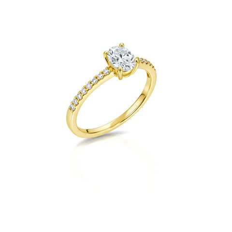 Anel Solitário Moissanite Oval Cravejado Banhado a Ouro 18k