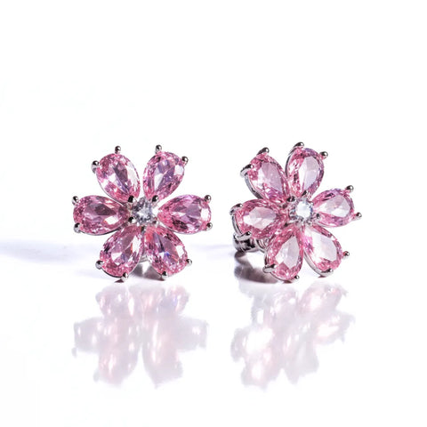 Brinco Flor Safira Rosa em Prata 925
