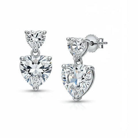Brinco 2 Coração Pendentes de Moissanite em Prata 925