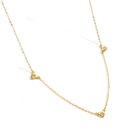 Colar Fino Três Corações Banhado a Ouro 18k