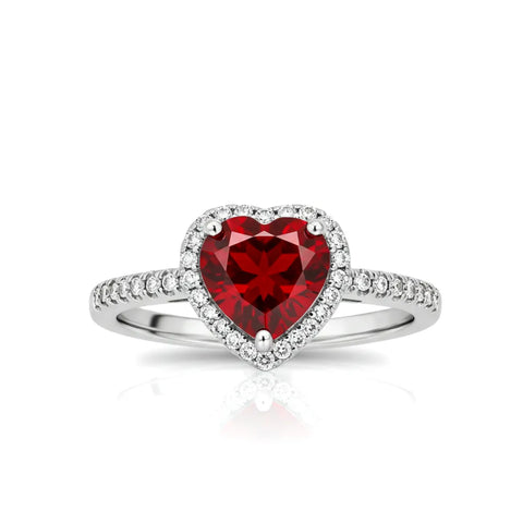 Conjunto Coração Vermelho Cravejado em Prata 925 – Anel e Colar