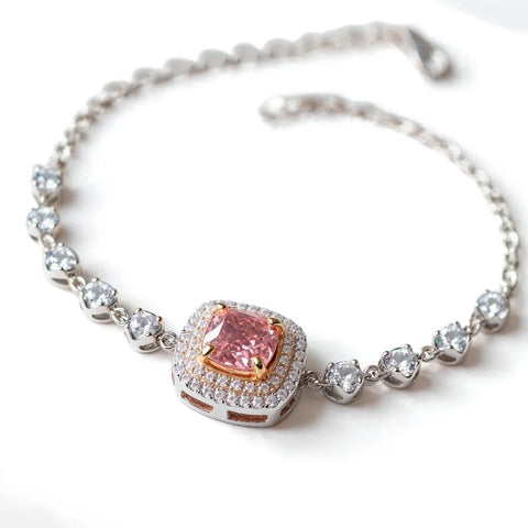 Pulseira Lux Aurora – Safira Rosa Central com Cristais em Prata 925