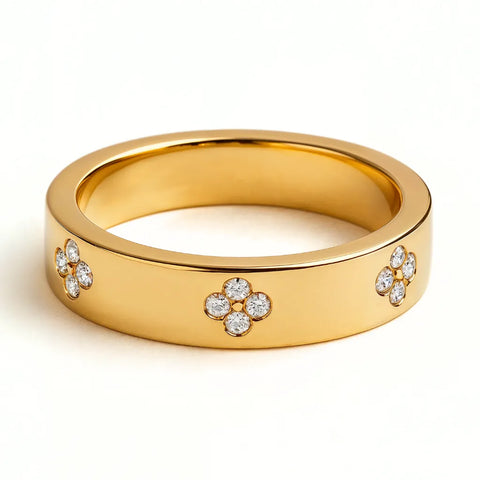 Anel Trevos em Moissanite Banhando a Ouro 18k