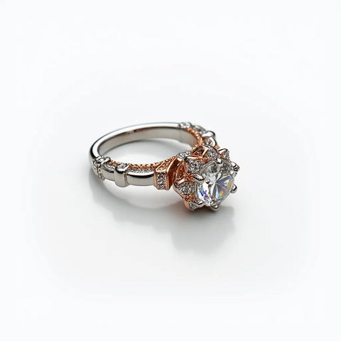 Anel com Moissanite e Detalhes em Ouro Rose – Prata 925