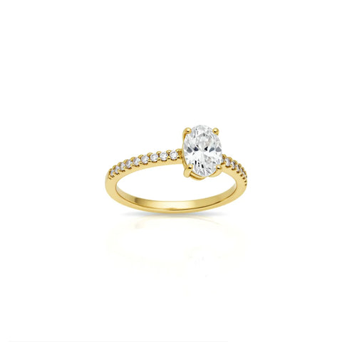 Anel Solitário Moissanite 3ct Oval Cravejado Banhado a Ouro 18k