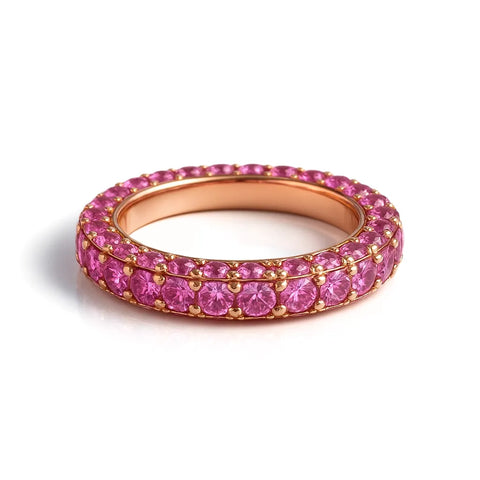 Anel Cravejado Rosa Banhando Ouro 18k