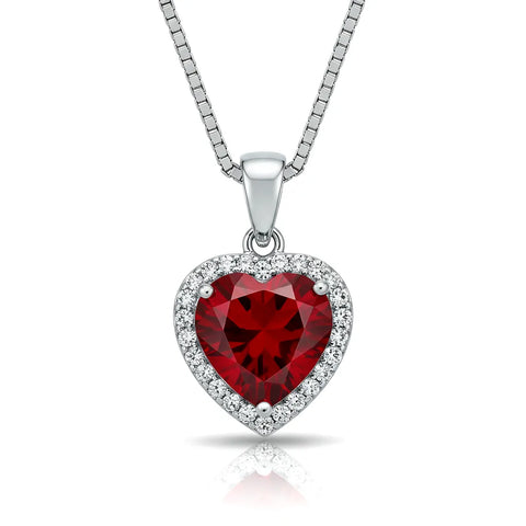 Conjunto Coração Vermelho Cravejado em Prata 925 – Anel e Colar