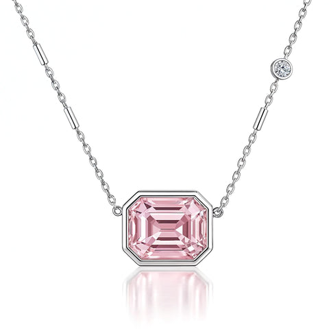 Colar Cristal Rosa Retangular em Prata 925