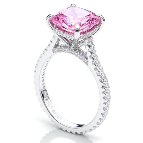 Anel Cristal Rosa com Cravação Lateral em Prata 925