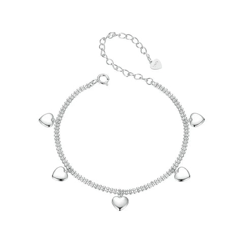 Pulseira Dupla com Corações em Prata 925