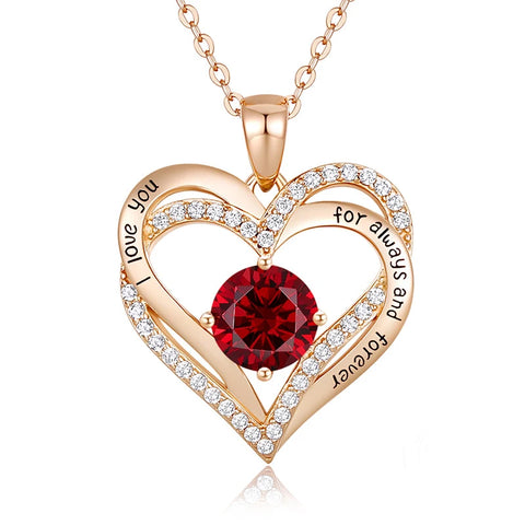 Colar Duplo Coração com Cristal Vermelha Banhado a Ouro 18K