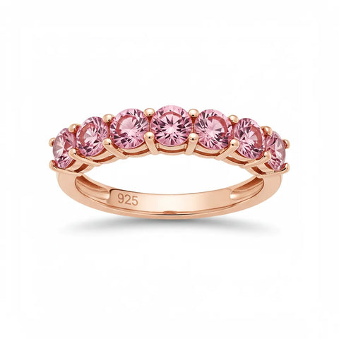 Anel 7 Safiras Rosas Banhado a Ouro Rosé 18K