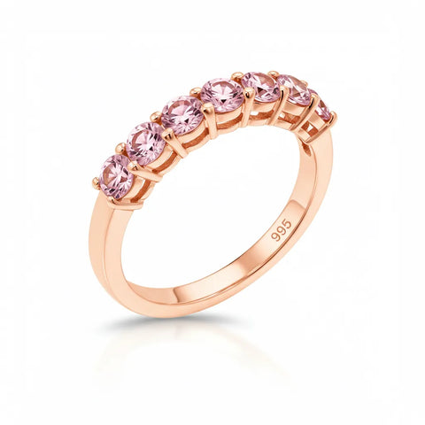 Anel 7 Safiras Rosas Banhado a Ouro Rosé 18K