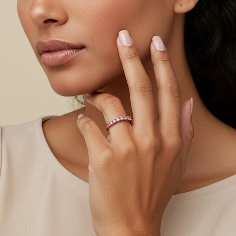 Anel 7 Safiras Rosas Banhado a Ouro Rosé 18K