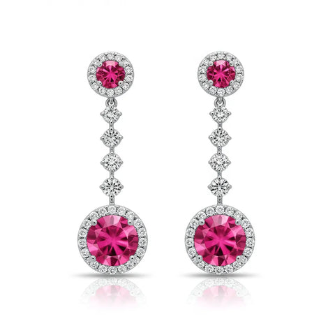Brinco Longo Moissanites Rosa em Prata 925