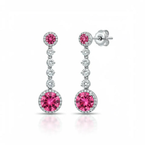 Brinco Longo Moissanites Rosa em Prata 925