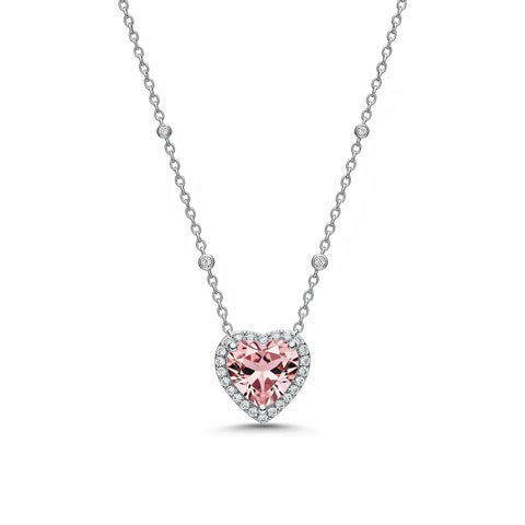 Colar Coração Rosa Cravejado 10mm em Prata 925