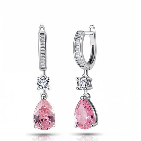Brinco Argola com Gota Rosa em Prata 925