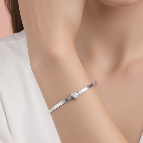 Pulseira Malha Italiana com Coração em Prata 925